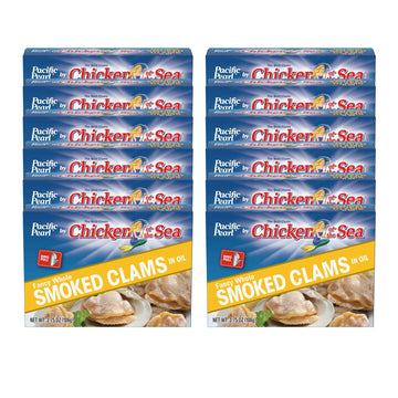 Pacific Pearl Fancy Whole Smoked Clams in Oil 3.75 oz (Pack of 12)