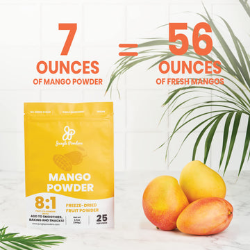 Jungle Powders Freeze Dried Mango Powder 7 Ounce Bag, Fruity Mango Extract For Baking No Sugar Added Dry Mango Powder Juice Addi
