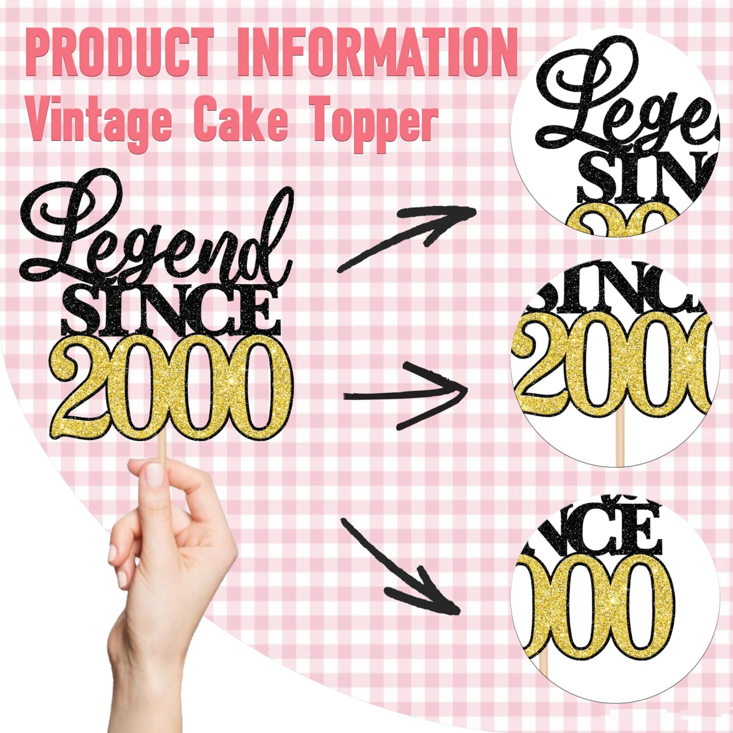 Rssta i Cake Topper, Glitter 25th Birthday Decoration, Black Gold, Model XM398-2000