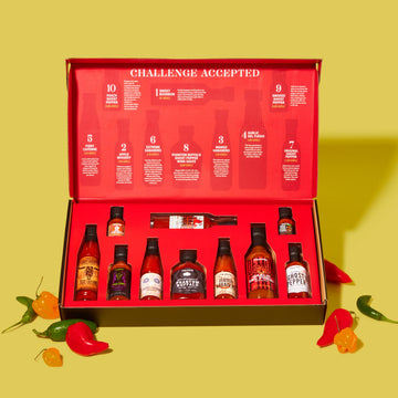 Thoughtfully Gourmet  Hot Sauce Challenge Set  Hot Sauce Variety Pack Includes Hot Sauces from Mild To Extreme Flavors  Unique Gifts for Men  Set of 10