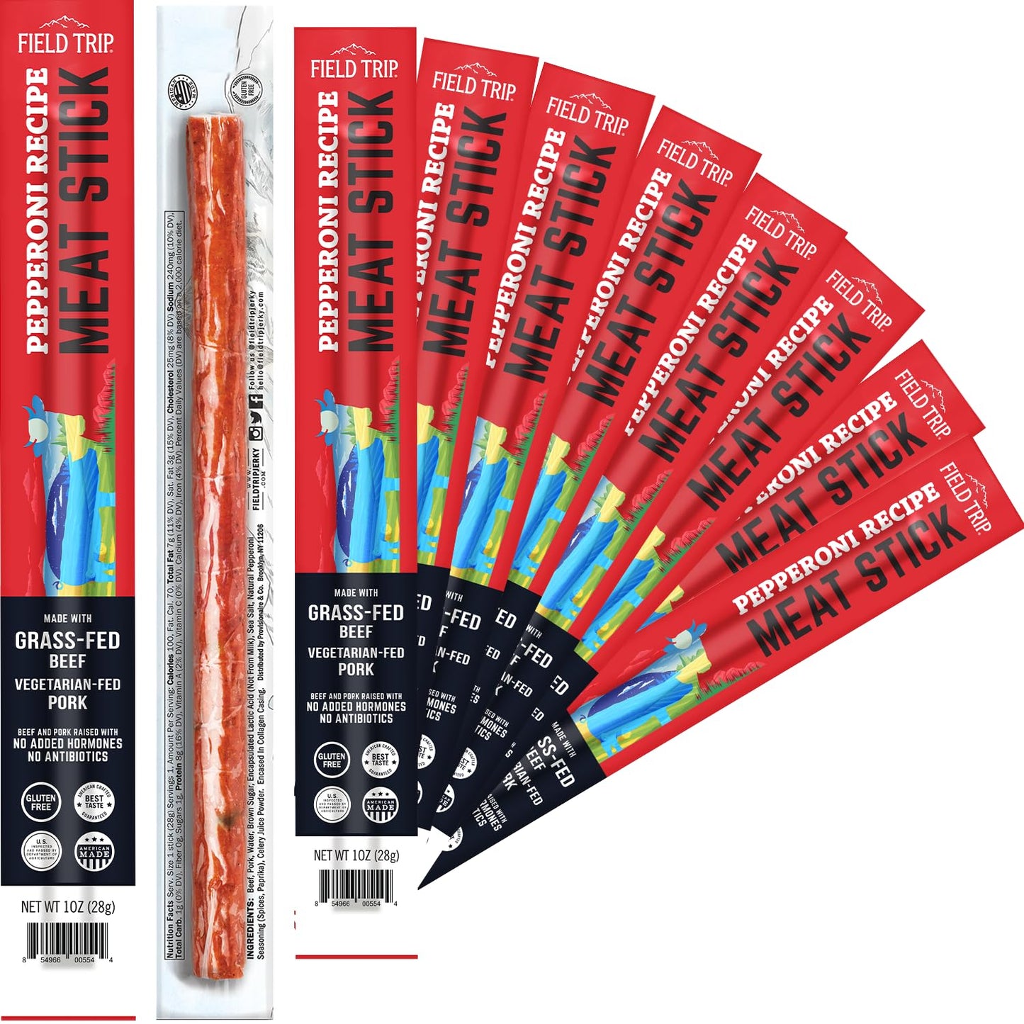 Field Trip Pepperoni Jerky Snack Sticks, Keto, Gluten Free, High Protein, 1oz, 10 Pack