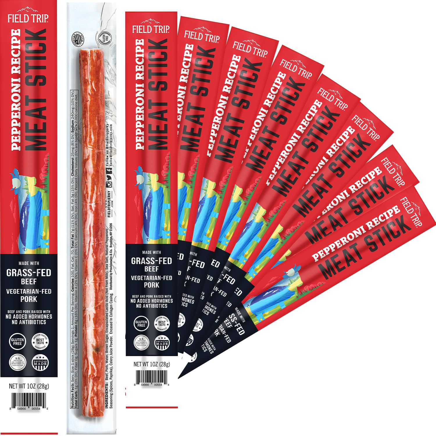 Field Trip Pepperoni Jerky Snack Sticks, Keto, Gluten Free, High Protein, 1oz, 10 Pack