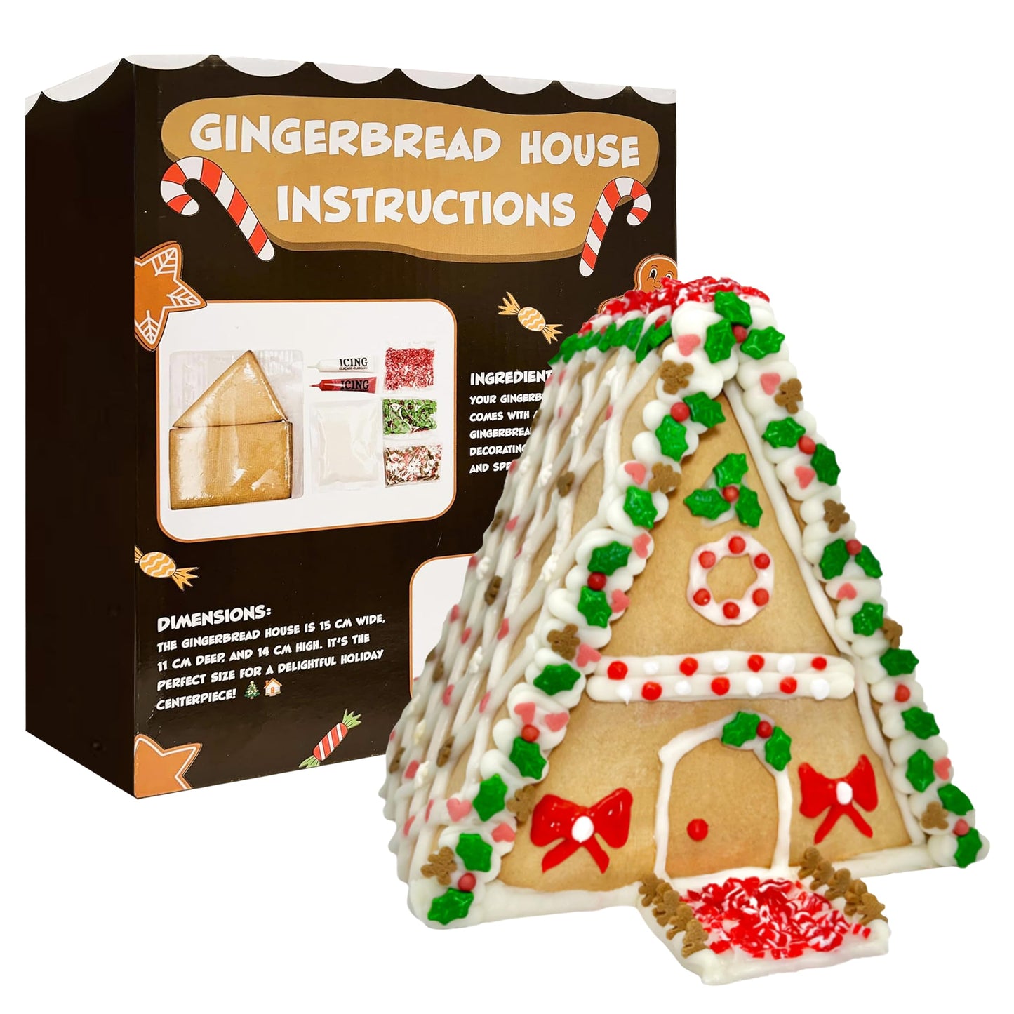 Sarah's Candy Factory Gingerbread Cookie House Kit - 1.6 Lbs - Easy to Decorate - Includes Everything Needed to Assemble and Dec