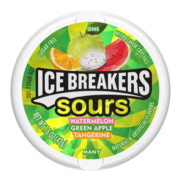 Ice Breakers Sours Assorted Fruit Flavored Sugar Free Mints Tins, 1.5 Oz (8 Count)