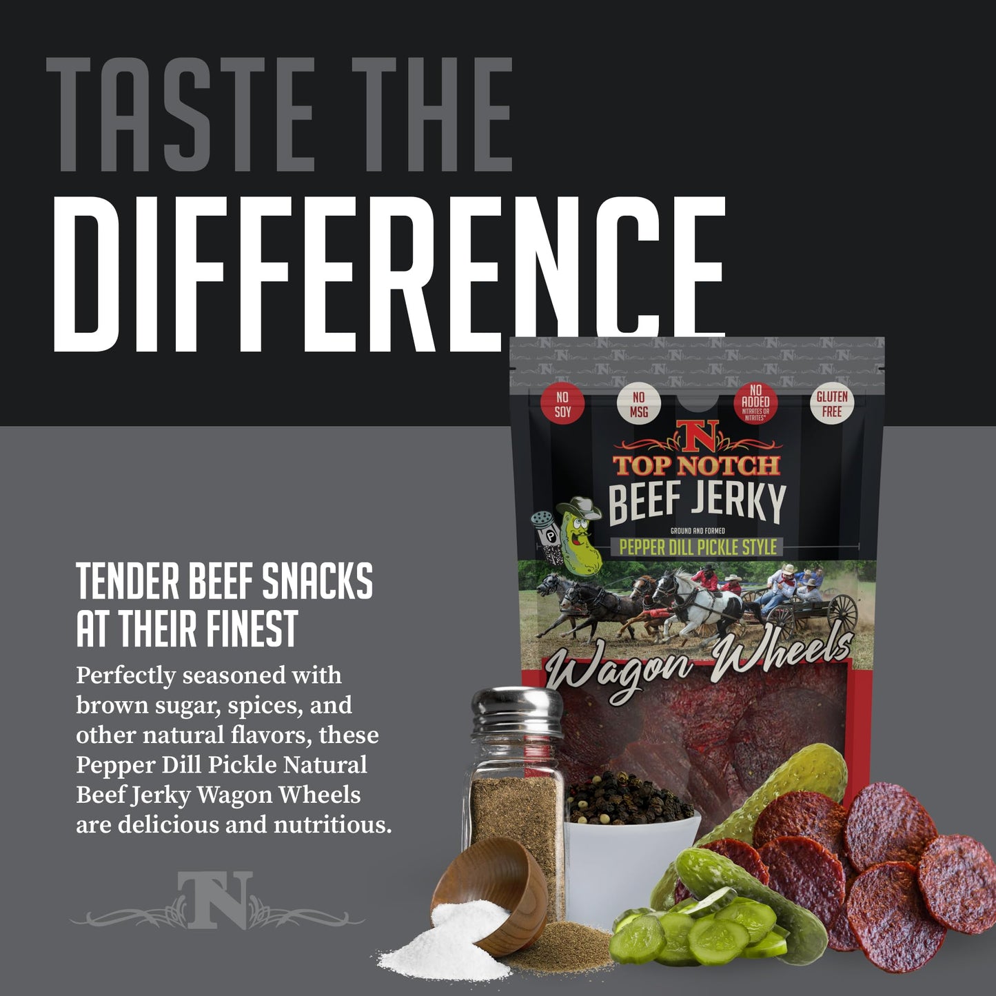 Top Notch Jerky Wagon Wheels Jerky - High Protein Snack, 10 Ounce, Made From Locally Raised Beef, Pepper Dill Pickle Flavor