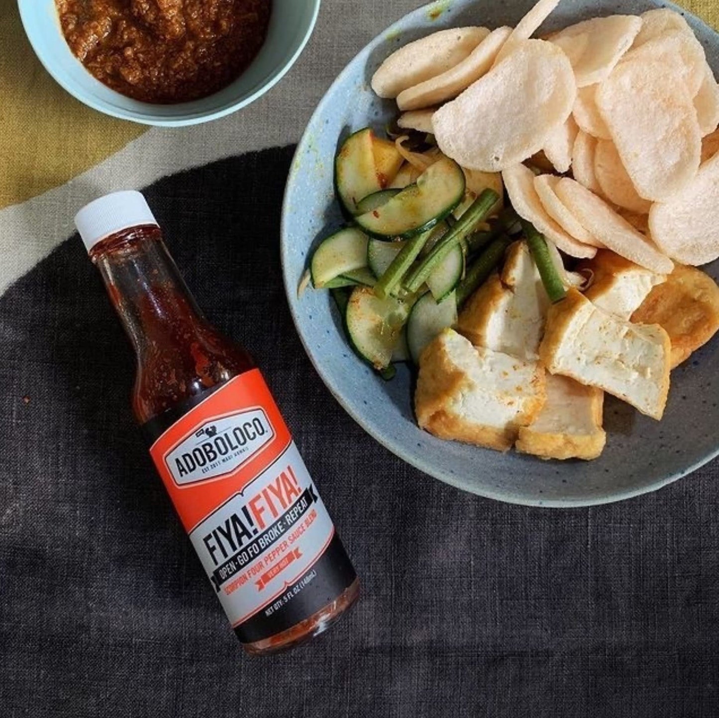 Adoboloco Hot Sauce Fiya! Fiya! 5Oz Sauce Extremely Hot Super Tasty Fiery Chili Pepper Sauce Blend