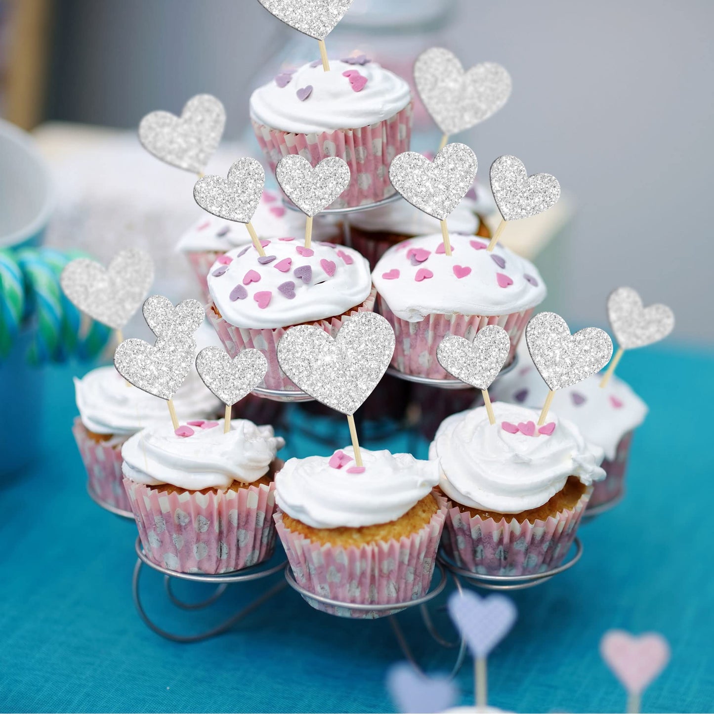 Gyufise 30Pcs Heart Cupcake Toppers Glitter Sweet Love Theme Cupcake Picks Valentine'S Day Cake Decorations For Wedding Engageme