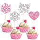 24 Pcs Snowflake Snow In Love Cupcake Toppers Glitter Heart Winter Frozen Snowflake Cupcake Picks For Bridal Shower Wedding Anni