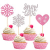 24 Pcs Snowflake Snow In Love Cupcake Toppers Glitter Heart Winter Frozen Snowflake Cupcake Picks For Bridal Shower Wedding Anni