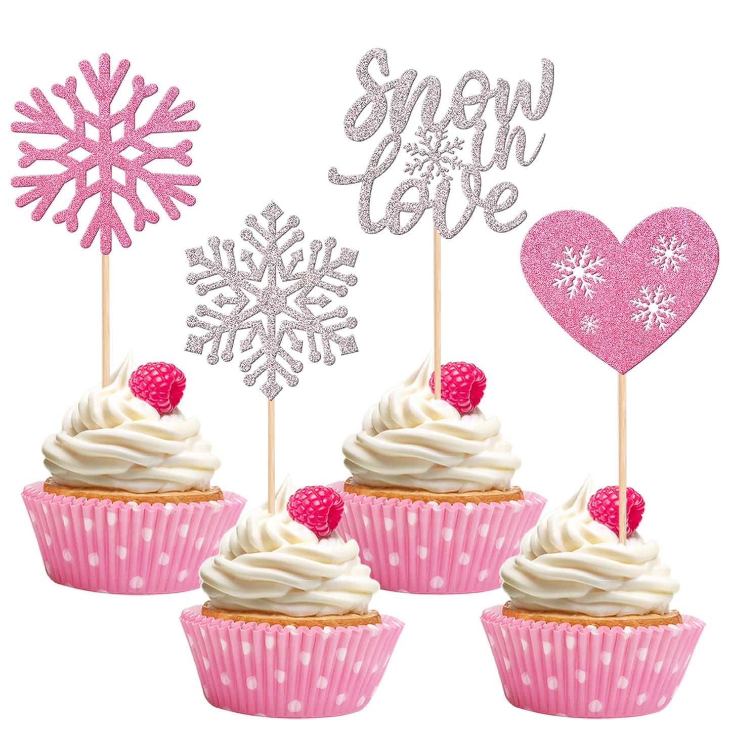 24 Pcs Snowflake Snow In Love Cupcake Toppers Glitter Heart Winter Frozen Snowflake Cupcake Picks For Bridal Shower Wedding Anni