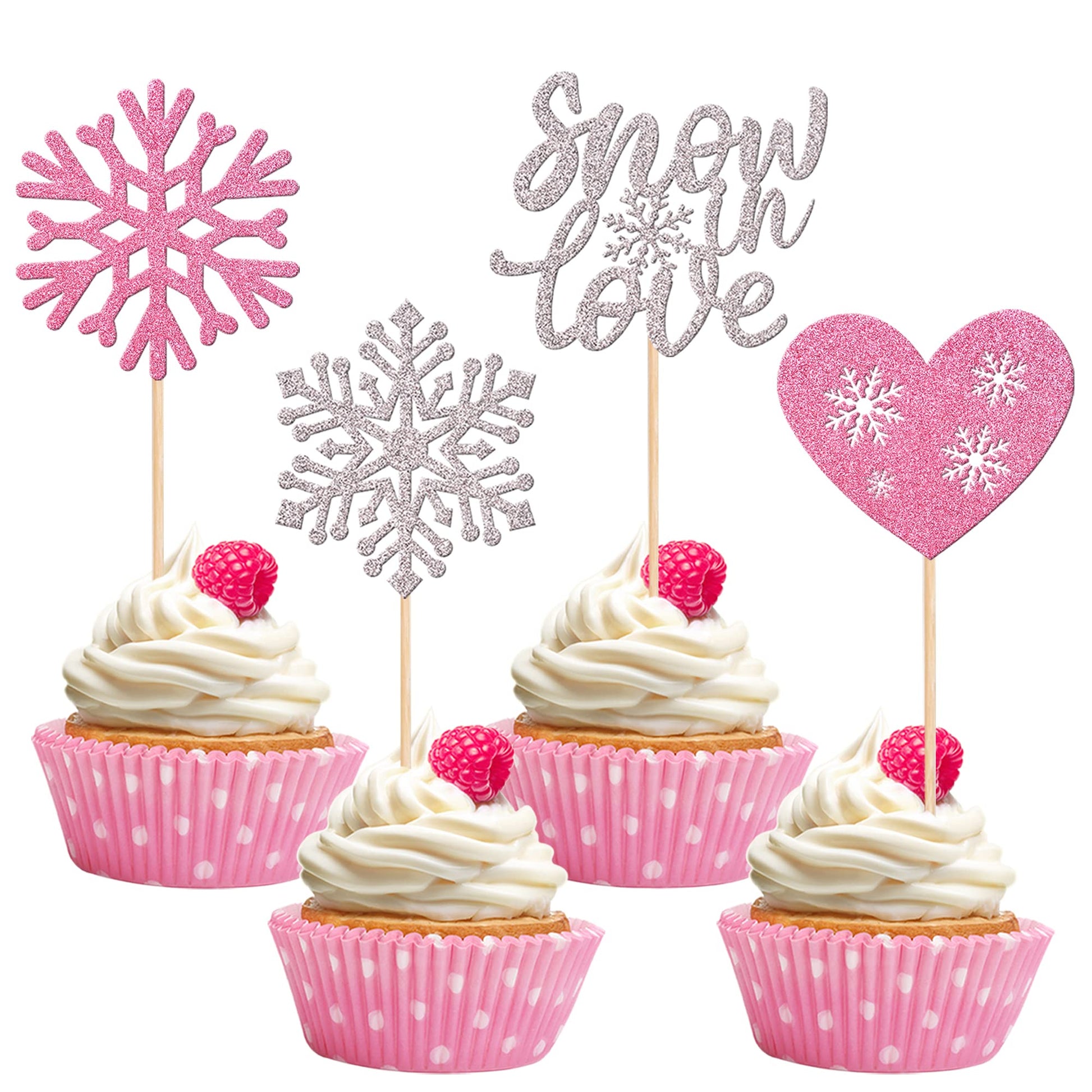 24 Pcs Snowflake Snow In Love Cupcake Toppers Glitter Heart Winter Frozen Snowflake Cupcake Picks For Bridal Shower Wedding Anni