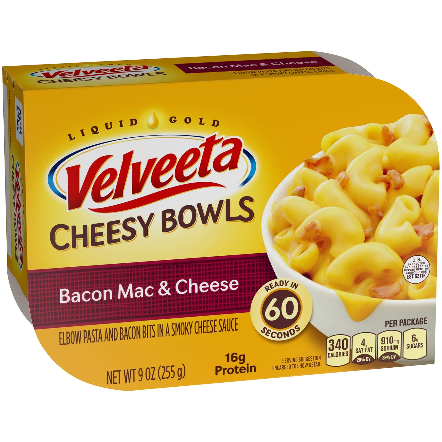 Velveeta Cheesy Bowls Bacon Mac & Cheese with Smoky Cheese Sauce Microwavable Meal (6 ct Pack, 9 oz Containers)