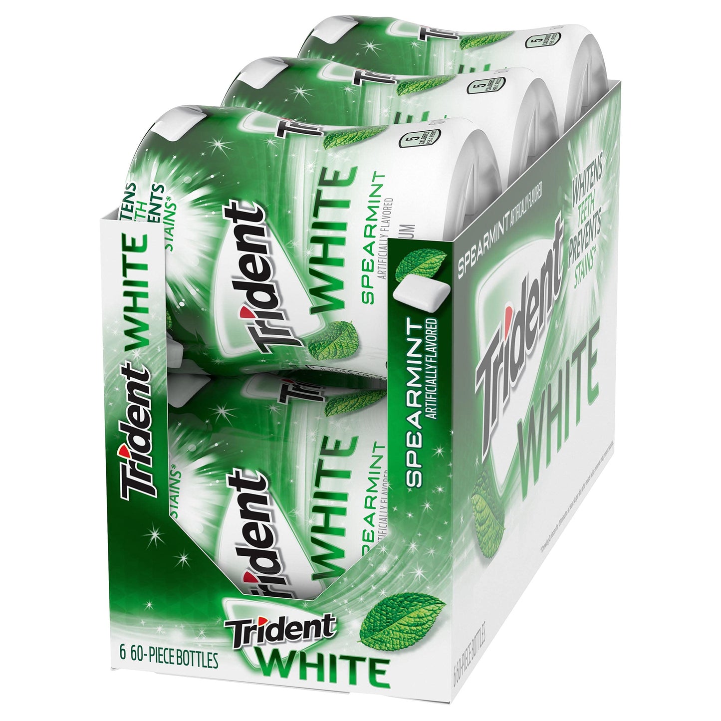 Trident White Spearmint Sugar Free Gum, 6 Bottles Of 60 Pieces (360 Total Pieces)