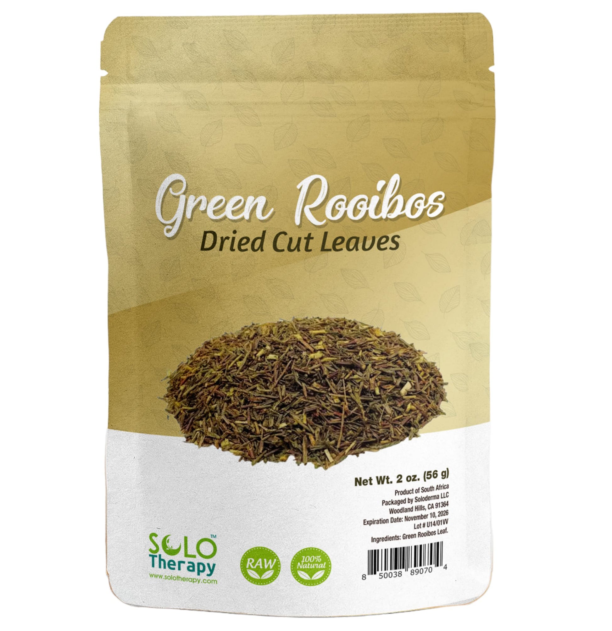 Solo Therapy Green Rooibos Tea Loose Leaf 2 oz Resealable Bag, Product of South Africa