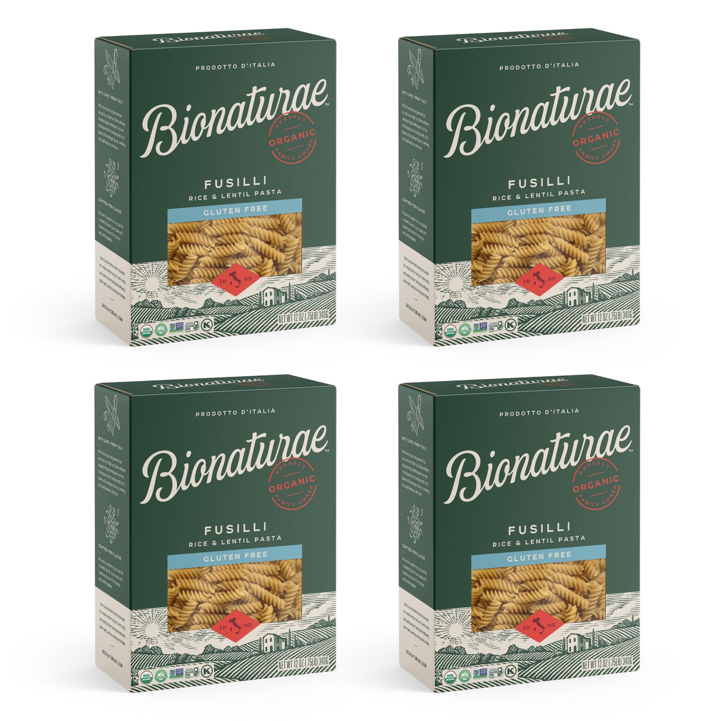 Bionaturae Fusilli Pasta - Gluten Free Organic Rice & Lentil, High Protein, Kosher, 12 Oz (Pack of 4)