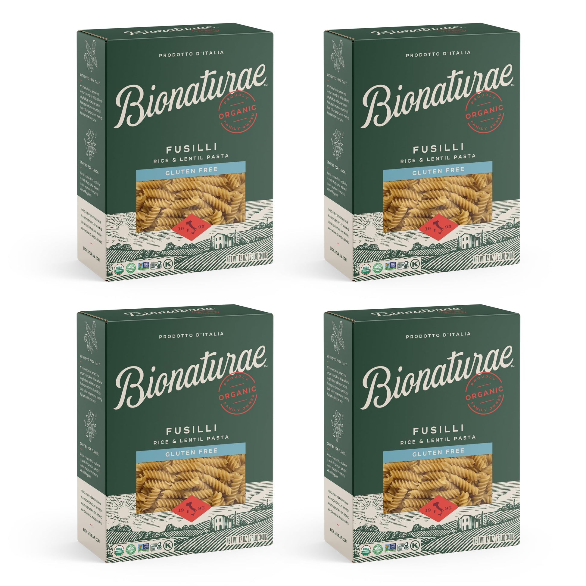 Bionaturae Fusilli Pasta - Gluten Free Organic Rice & Lentil, High Protein, Kosher, 12 Oz (Pack of 4)