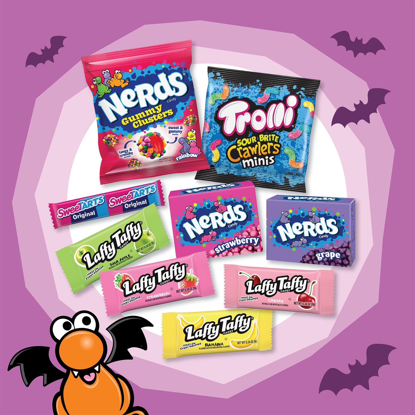 Halloween Candy Core Winners Trick-or-Treat Variety Bag  Nerds Gummy Clusters  Sweetarts  Trolli  Laffy Taffy  and Nerds Original  180 Pieces  59.76 Ounces