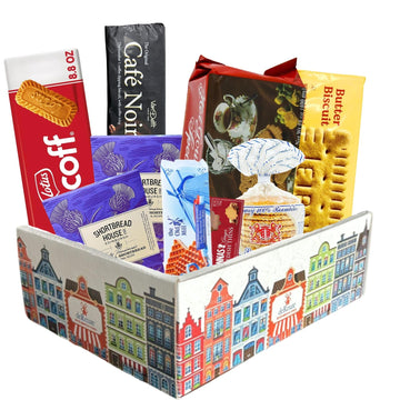 DEREUZE Dutch Snack Box - Assorted Gourmet Cookies, 8  , 9x12x4 inches, Brown/Black/White