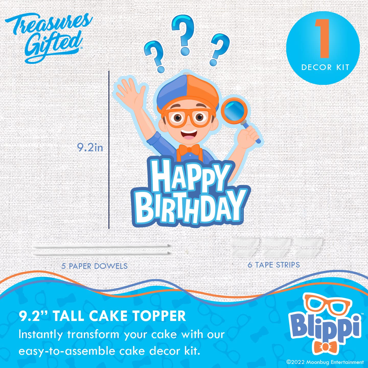 Treasures Gifted Blippi Birthday Party Supplies - Cake Topper Set with 1 Cake Topper & 24 Cupcake Toppers - Blue, Orange, Plastic