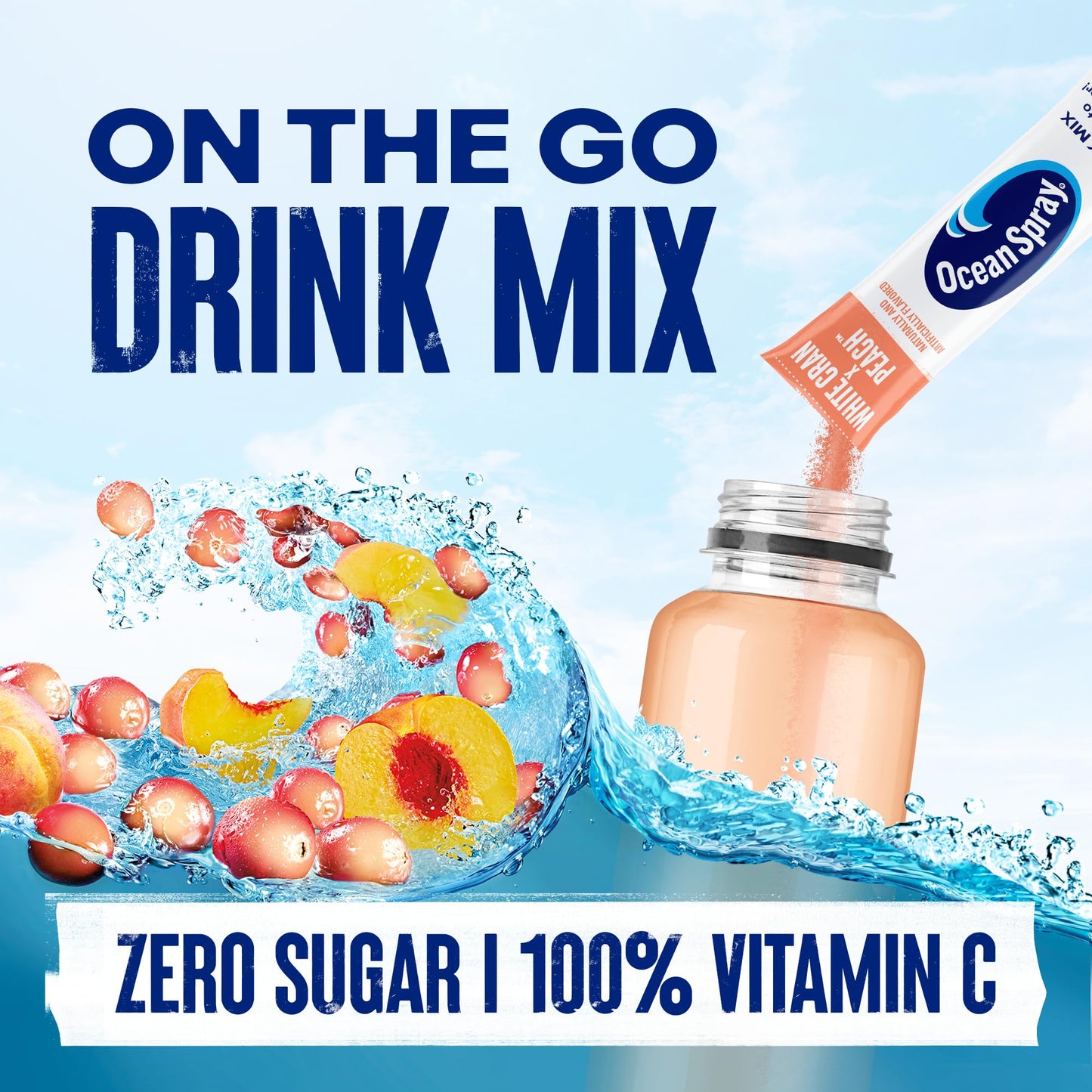 Ocean Spray White Cran-Peach Zero Sugar Powder Drink Mix Packets With Real Cranberry Juice Powder, 100% Vitamin C, No Synthetic