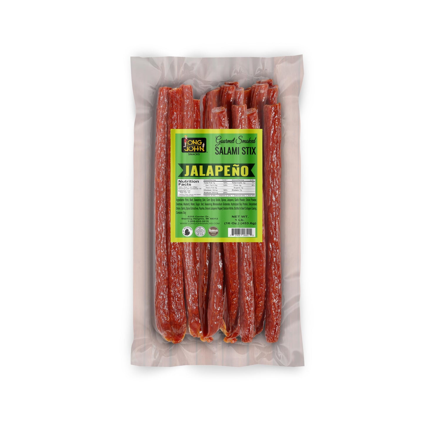 Long John Snacks Dried Salami Sticks - High Protein, Low Carb, Gluten-Free, Keto - 16 Oz Bulk Pack - Jalapeno Flavor