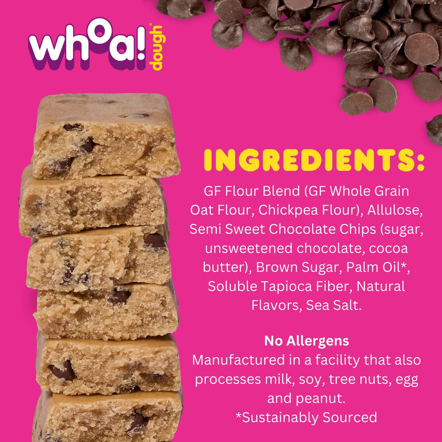 Whoa Dough Edible Cookie Dough Bars- Certified Non-GMO, Kosher and Gluten Free Bars - Healthy Snack Foods - Plant Based Snacks M