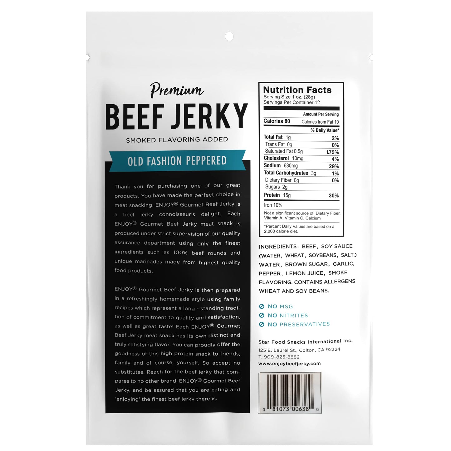 Enjoy Beef Jerky Old Fashion Peppered | 12 Oz (Pack Of 6) | Traditional Style | Usa Made | High Protein | Low Fat | Zero Trans F