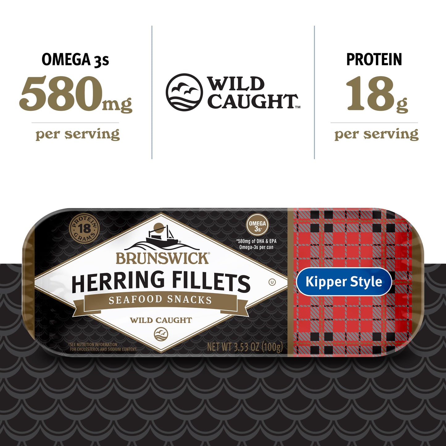 Brunswick Boneless Kipper Style Herring Fillets, Gluten Free, Keto Friendly, 3.53 oz Can