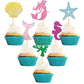 24 Pcs Glitter Mermaid Cupcake Toppers With Seahorse Shell Mermaid Tail Star Seaweed Baby Shower Cupcake Picks For Under The Sea