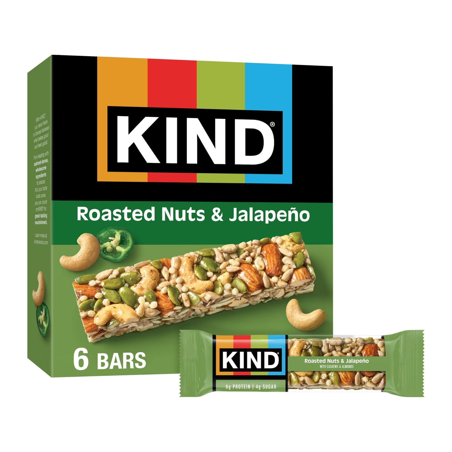 KIND Savory Nut Bars, Roasted Nuts & Jalapeno, Gluten Free, 6g Protein, 6 Count, Model 55123