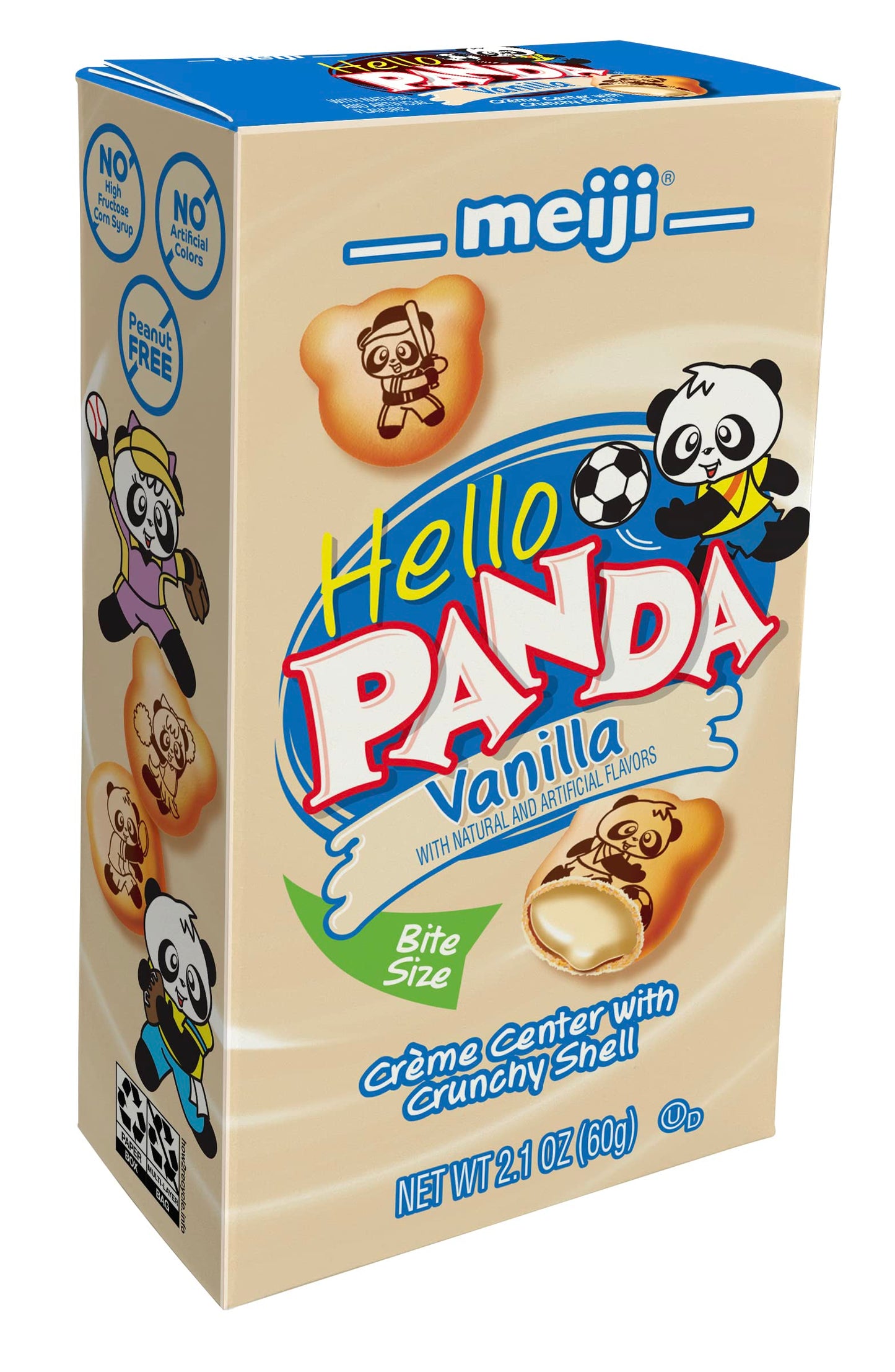Meiji Hello Panda Cookies, Vanilla Crème Filled - 2.1 Oz, Pack Of 10 - Bite Sized Cookies With Fun Panda Sports