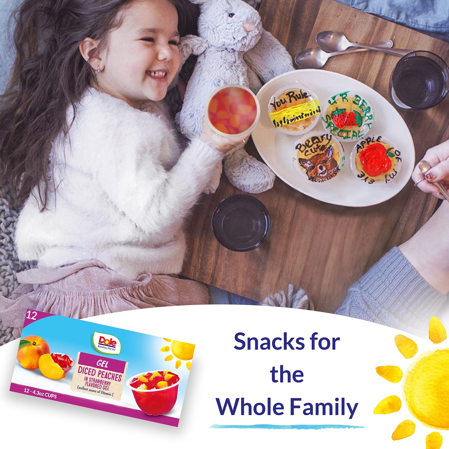 Dole Fruit Bowls Peaches in Strawberry Flavored Gel Snacks, 4.3oz 12 Total Cups, Gluten & Dairy Free, Bulk Lunch Snacks for Kids