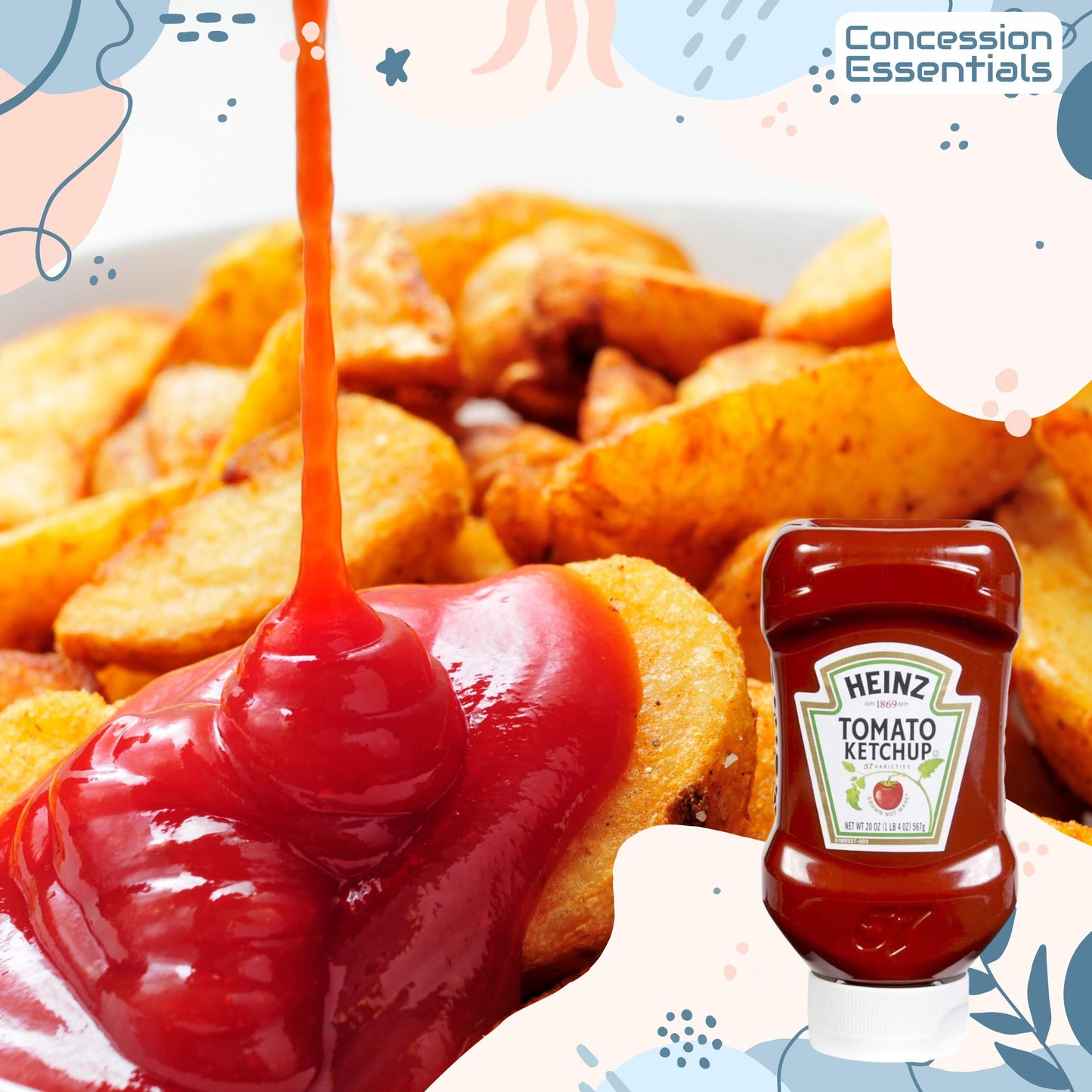Concession Essentials Heinz Squeeze Bottles Ketchup, 20 Oz Squeeze Bottle, Pack Of Two. Total 40 Ounces