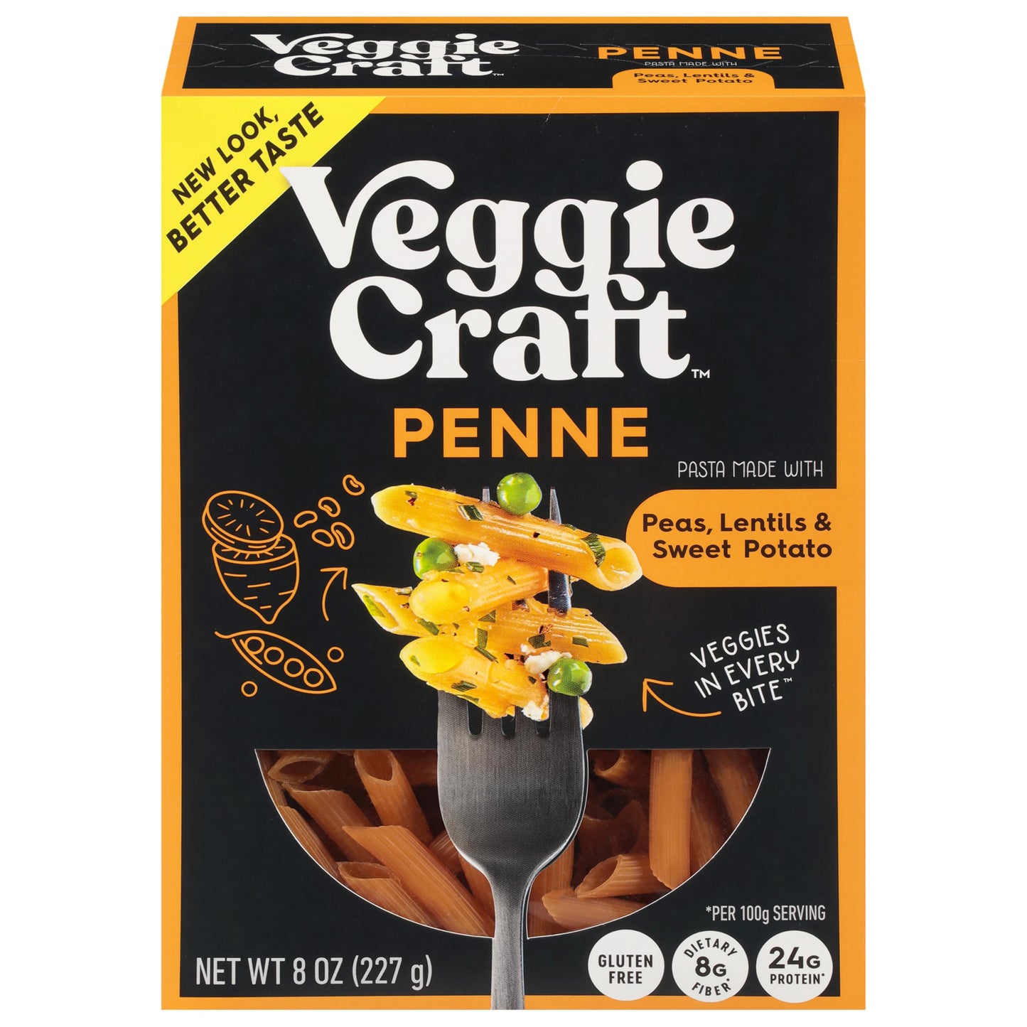 Veggiecraft Farms Penne Pasta - Low Carb Pasta, High Protein, Made with Sweet Potato, Lentil & Peas, Gluten Free, Plant Based Pa
