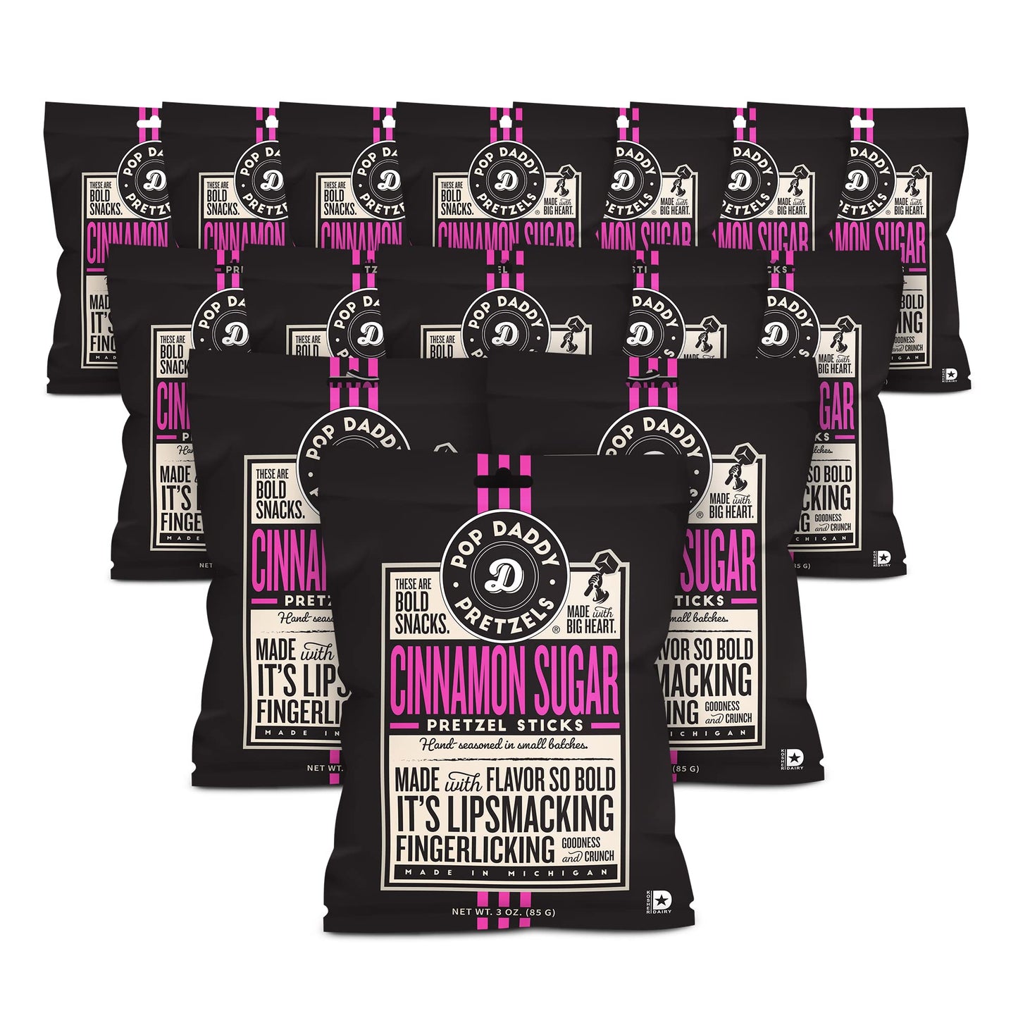 Pop Daddy Flavored Pretzels Sticks, Cinnamon Sugar Flavor, 3oz Healthy Gourmet Pretzels Snacks, 15 Pack