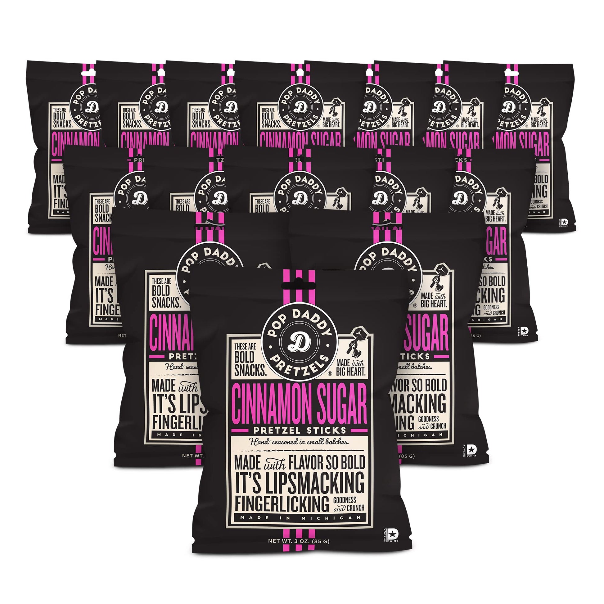 Pop Daddy Flavored Pretzels Sticks, Cinnamon Sugar Flavor, 3oz Healthy Gourmet Pretzels Snacks, 15 Pack