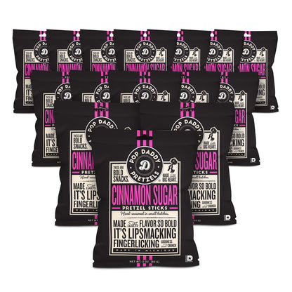 Pop Daddy Flavored Pretzels Sticks, Cinnamon Sugar Flavor, 3oz Healthy Gourmet Pretzels Snacks, 15 Pack