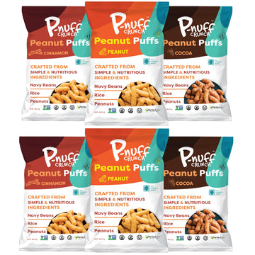 Pnuff Crunch | Peanut Protein Puffs - Variety Pack (6 x 4 oz Bags) | High Protein, Low Sugar, Plant-Based, Gluten-Free, Clean In