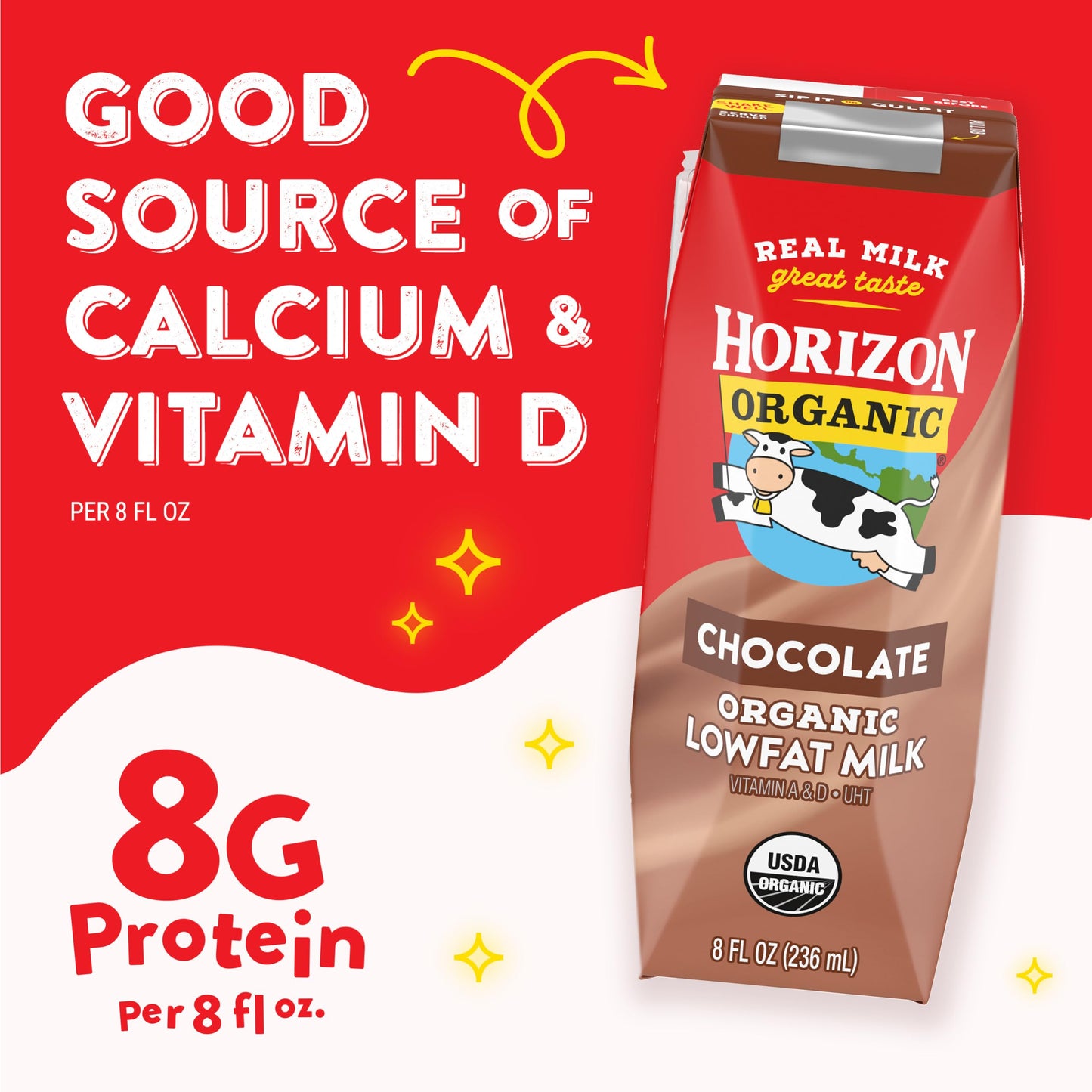Horizon Organic Shelf Stable 1% Lowfat Chocolate Milk Boxes, 8 fl oz, 6 Count - 8g Protein per Serving, USDA Organic UHT from Pa