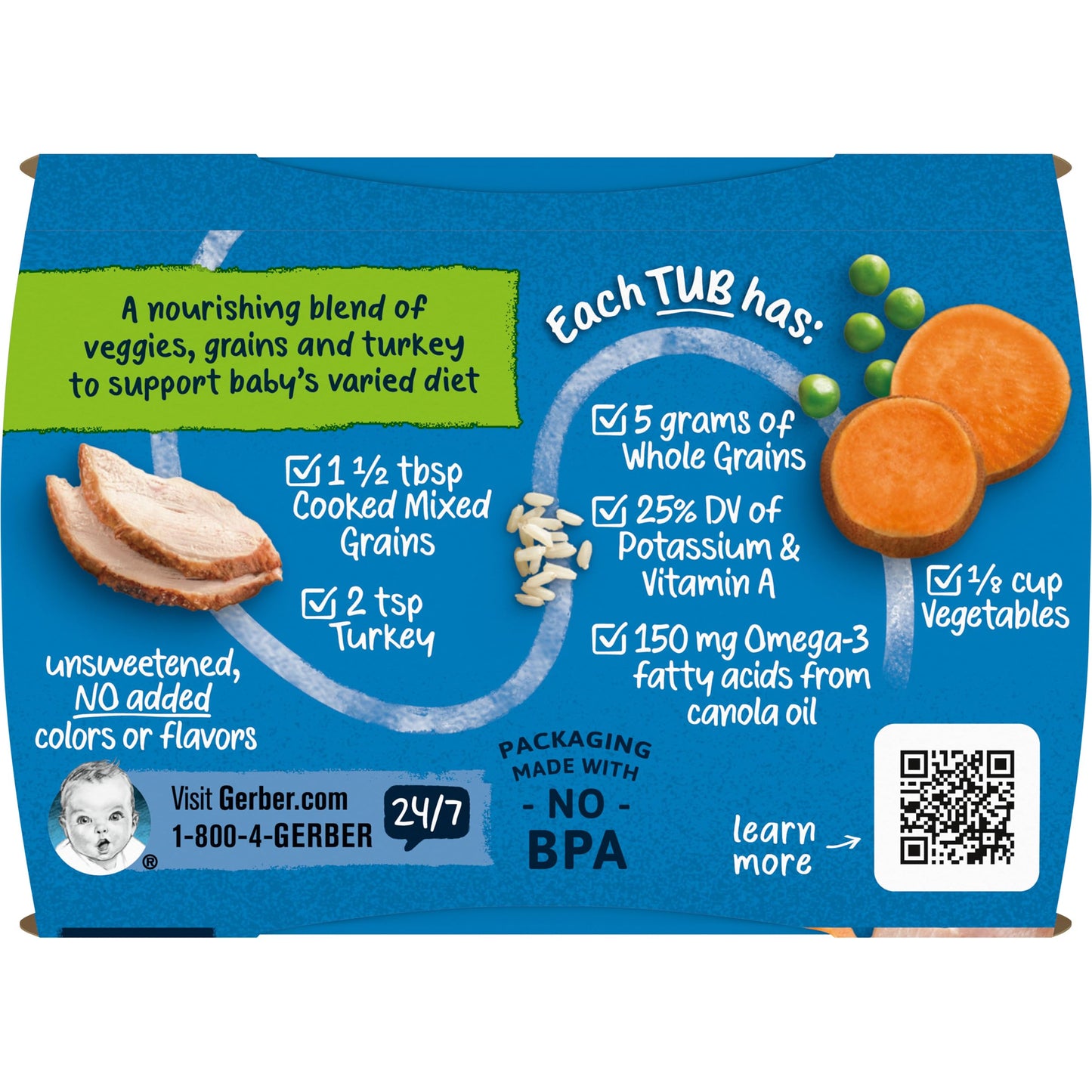 Gerber Baby Food 2Nd Foods, Dinner, Turkey & Rice Puree, 4 Ounce Tubs, 2-Pack (Pack Of 8)