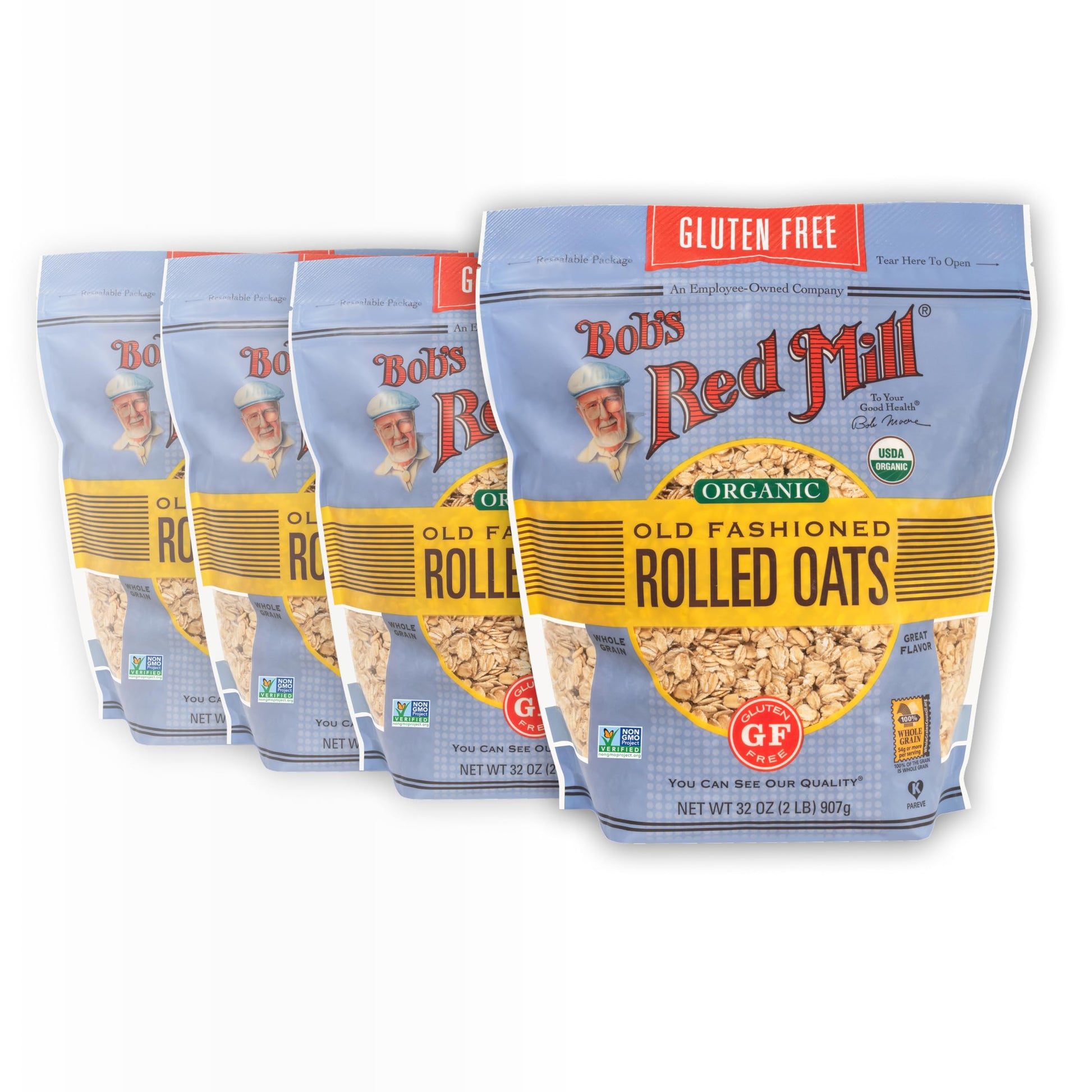 Bob s Red Mill Gluten Free Organic Old Fashioned Rolled Oats, 32oz (Pack of 4) - Non GMO, Whole Grain, Vegan, Kosher
