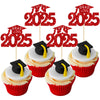 Gyufise 24Pcs Graduation Cupcake Toppers 2025 Red Glitter Class of 2025 Graduation Cupcake Topper Decorations Diploma Grad Cap C