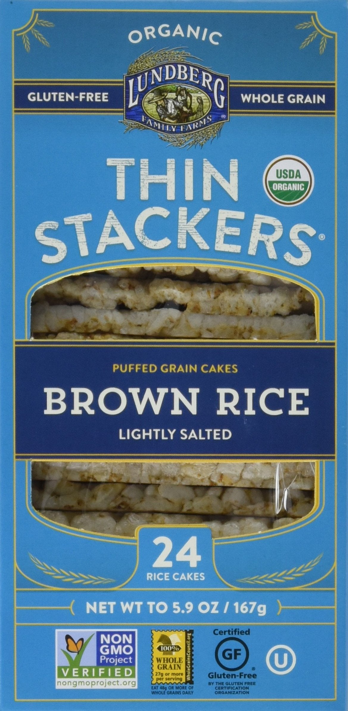 Lundberg Family Farms Organic Thin Stackers Grain Cakes, Brown Rice Lightly Salted, 5.9 Ounce (Pack of 12)
