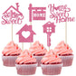 Rsstarxi Cupcake Toppers - 30 Pack Housewarming Party Decorations - Pink Paper Picks for New Home Theme Cake Decor