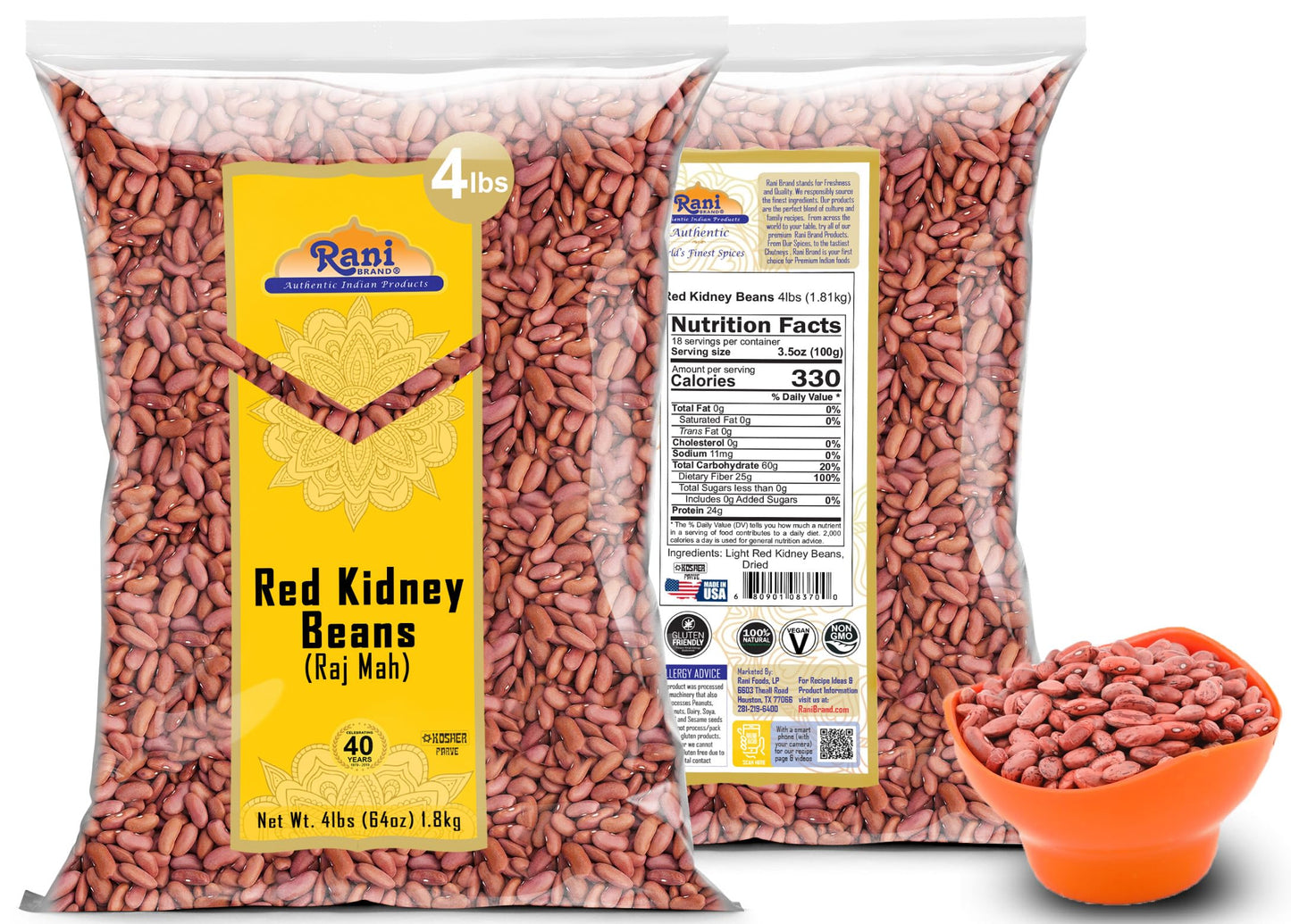 Rani Red Kidney Beans, Light 64oz (4lbs) 1.81kg Bulk ~ All Natural | Vegan | Gluten Friendly | NON-GMO | Kosher | Raj Mah