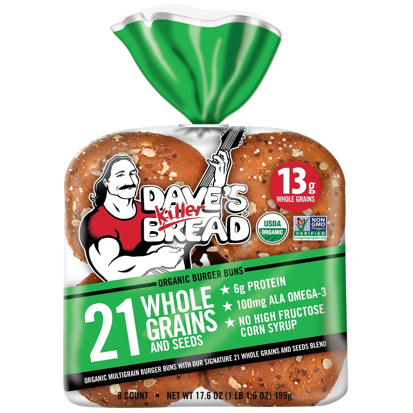Daves Killer Bread 21 Whole Grains & Seeds Burger Buns, Organic Hamburger Buns, 8 Count