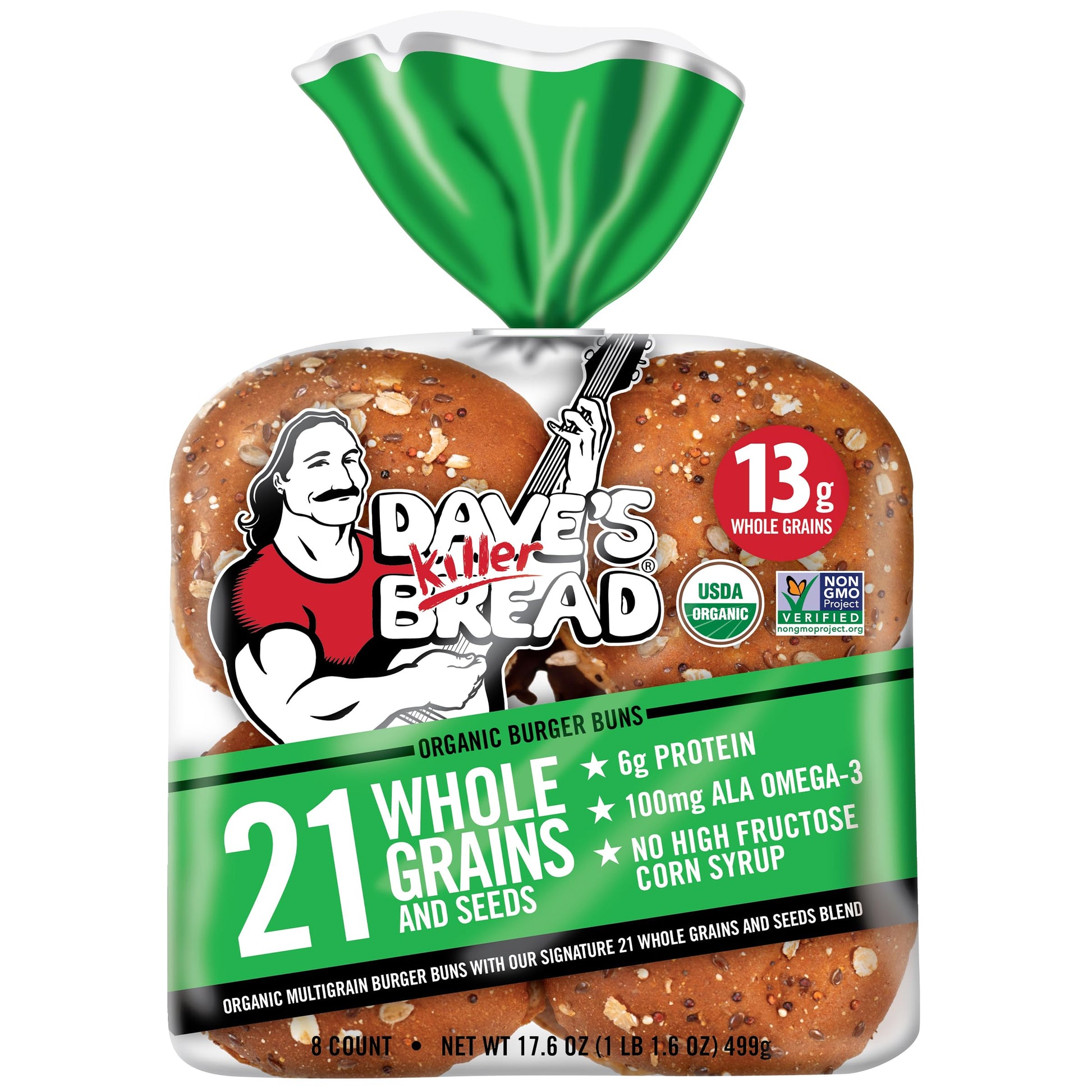 Daves Killer Bread 21 Whole Grains & Seeds Burger Buns, Organic Hamburger Buns, 8 Count