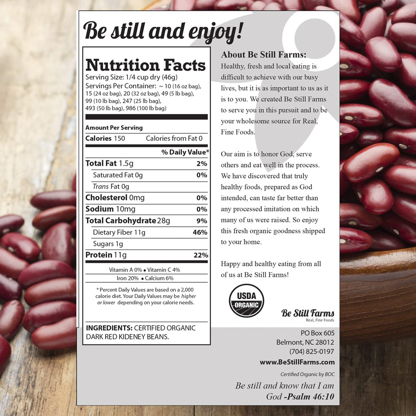Be Still Farms Organic Dark Red Kidney Beans (4,8Lb) - No Salt Bean Bulk Sproutable - Ideal For Soup, Salad, Nachos - High In Pr