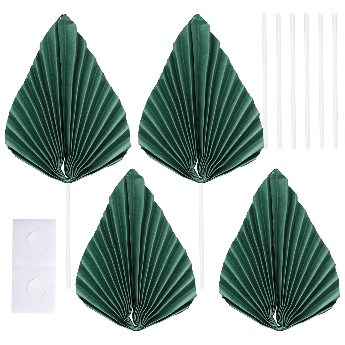 Gyufise 6Pcs Paper Palm Fan Cake Toppers, Green, W 4.7 x H 5.1 inches, Model ZN0680-6, Perfect for Birthday and