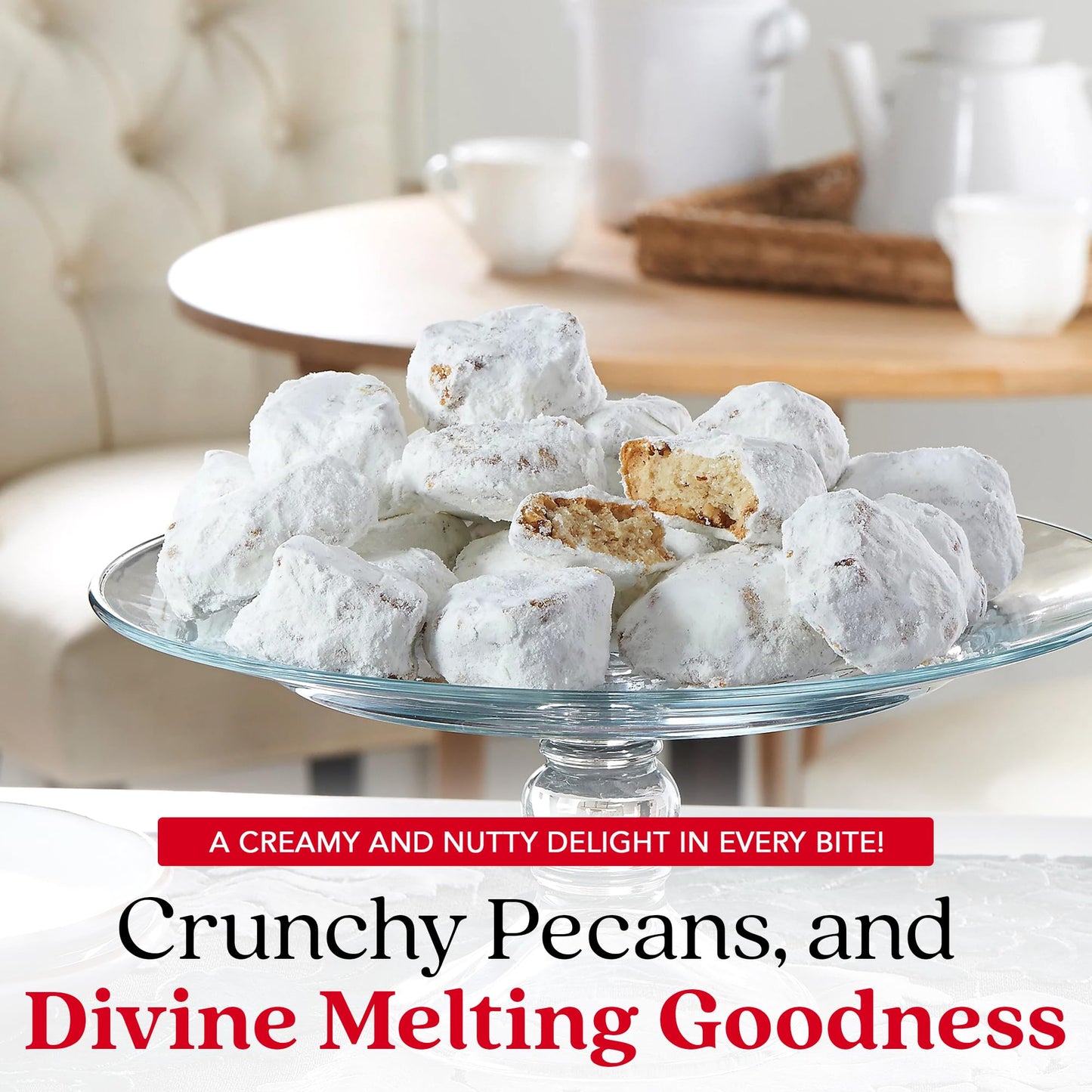 Davids Cookies Gourmet Butter Pecan Meltaway Round Tin with Crunchy Pecans and Powdered Sugar, All-Natural Ingredients, Kosher,